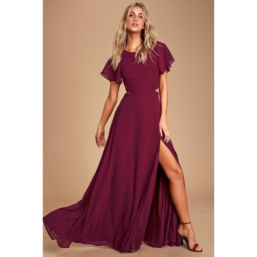 Lulus Garden Bliss Burgundy Cutout Maxi Dress Red - Size XS